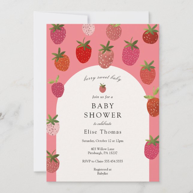 Invitación Baby Shower Berry Sweet Strawberry (Anverso)