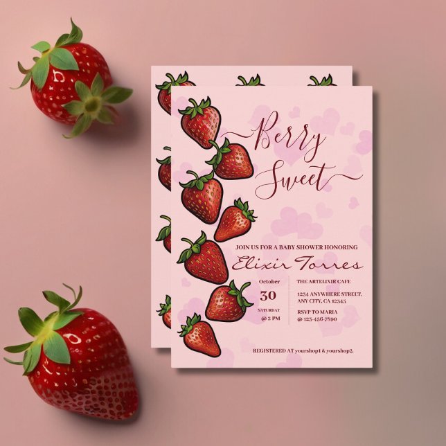 Invitación Baby Shower Berry Sweet Strawberry Hearts (Subido por el creador)