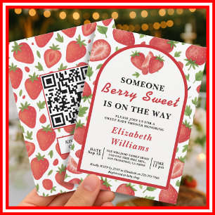 Invitación Baby Shower Berry Sweet Strawberry   QR RSVP