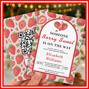 Invitación Baby Shower Berry Sweet Strawberry   QR RSVP