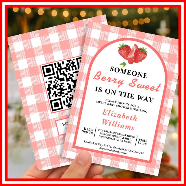 Invitación Baby Shower Berry Sweet Strawberry | QR RSVP (Subido por el creador)