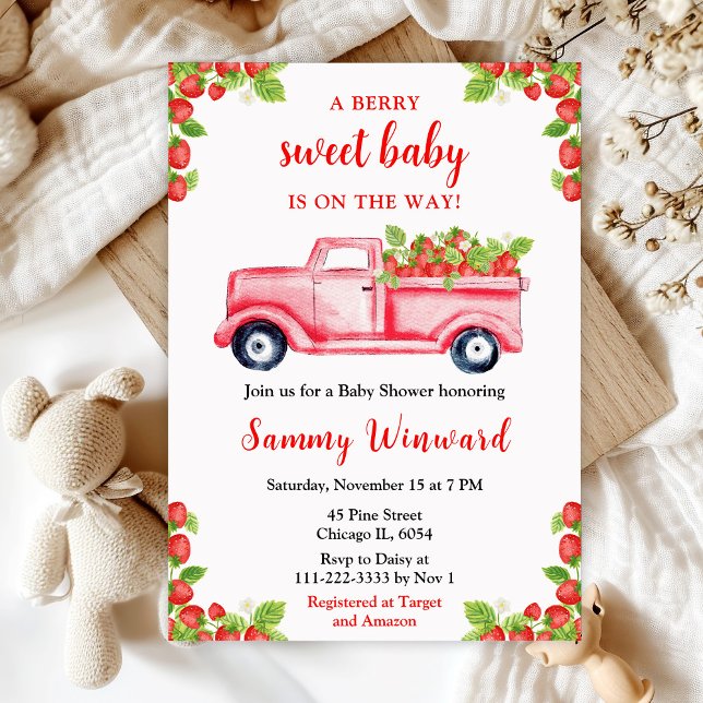 Invitación Baby Shower Berry Sweet Strawberry Truck (Subido por el creador)