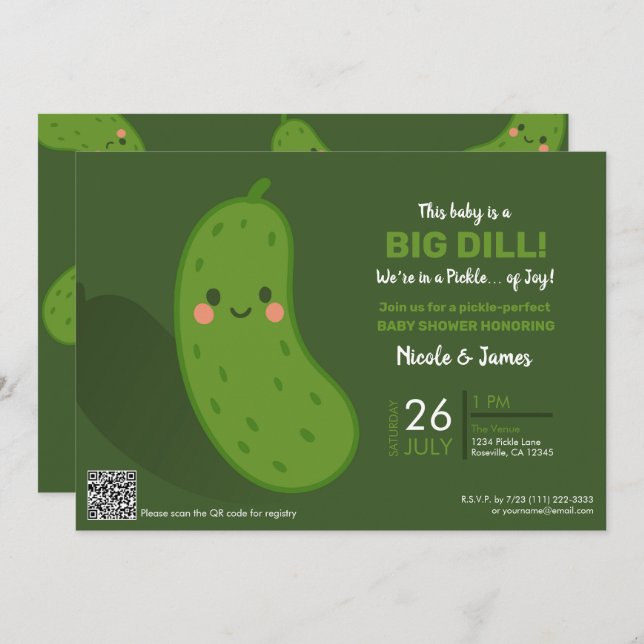 Invitación Baby Shower Big Dill Green Pickle (Anverso / Reverso)