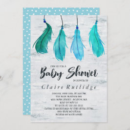 Invitación Baby Shower Birch & Blue Feathers