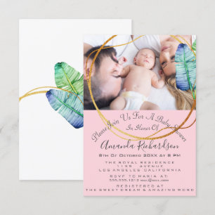 Invitación Baby Shower Birday Photo Blue White Pink