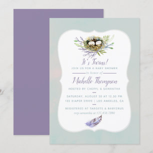 Invitación Baby Shower Birds Nest Twins