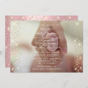 Invitación Baby Shower Birthday Rosa Pink Gold Confetti