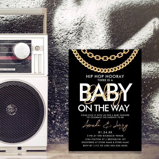 Invitación Baby Shower Black and Gold Hip Hop (Subido por el creador)