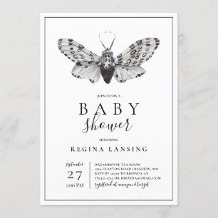 Invitación Baby Shower Black and White Love You Moth