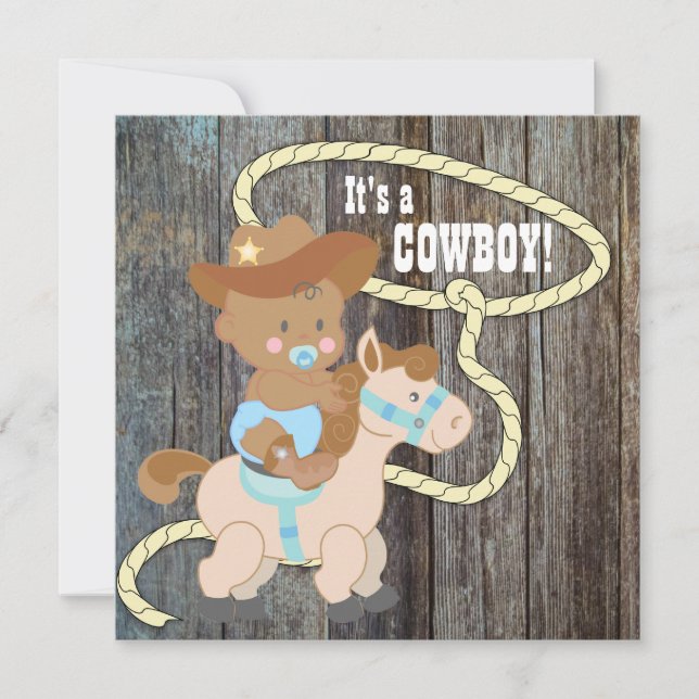 Invitación Baby Shower Black Blue Barn Wood Cowboy (Anverso)