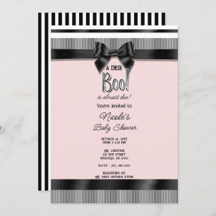 Invitación Baby Shower Black Bow White Pink Halloween