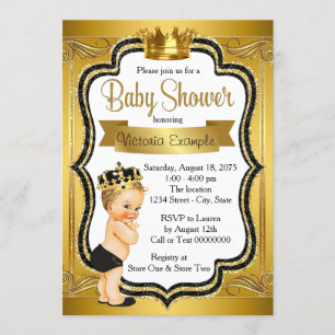 Invitación Baby Shower Black Gold Blonde Prince