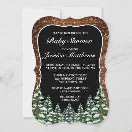 Invitación Baby Shower Black Snowy Wood & Forest Pine