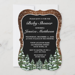 Invitación Baby Shower Black Snowy Wood & Forest Pine