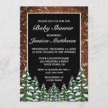 Baby Shower Black Snowy Wood & Forest Pine