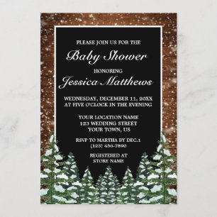 Invitación Baby Shower Black Snowy Wood & Forest Pine