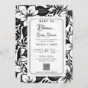 Invitación Baby Shower Black & White Bold Floral Bloom