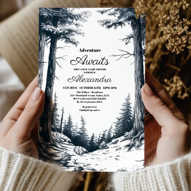 Invitación Baby Shower Black White Rust Adventure Mountain (Subido por el creador)