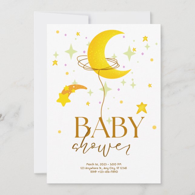 Invitación Baby Shower blanco amarillo (Anverso)