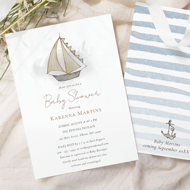 Invitación Baby Shower blanco de aventura náutica (Subido por el creador)