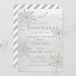 Invitación Baby Shower blanco de invierno con copo de nieve d