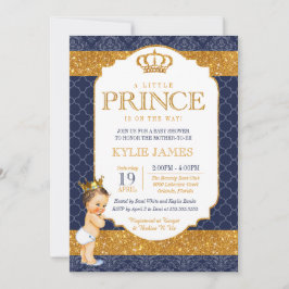 Invitación Baby Shower blanco de oro azul de la Marina del Pr