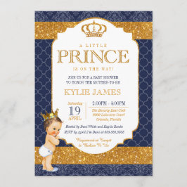 Invitación Baby Shower blanco de oro azul de la Marina del Pr