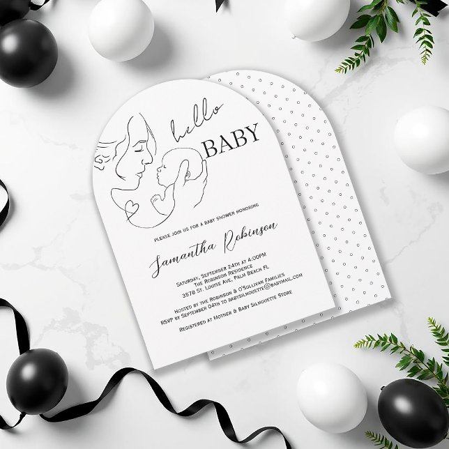 Invitación Baby Shower blanco negro contemporáneo (Subido por el creador)