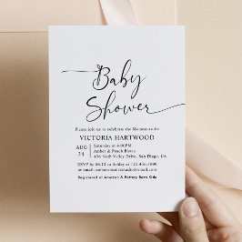 Invitación Baby Shower blanco negro minimalista