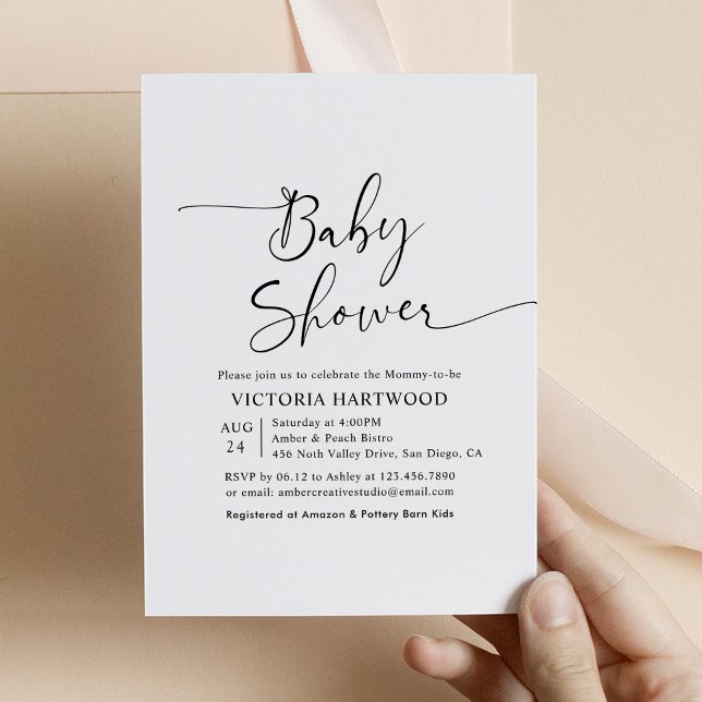 Invitación Baby Shower blanco negro minimalista (Subido por el creador)