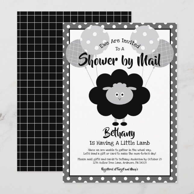 Invitación Baby Shower blanco negro por Mail Lamb Moda modern (Anverso / Reverso)
