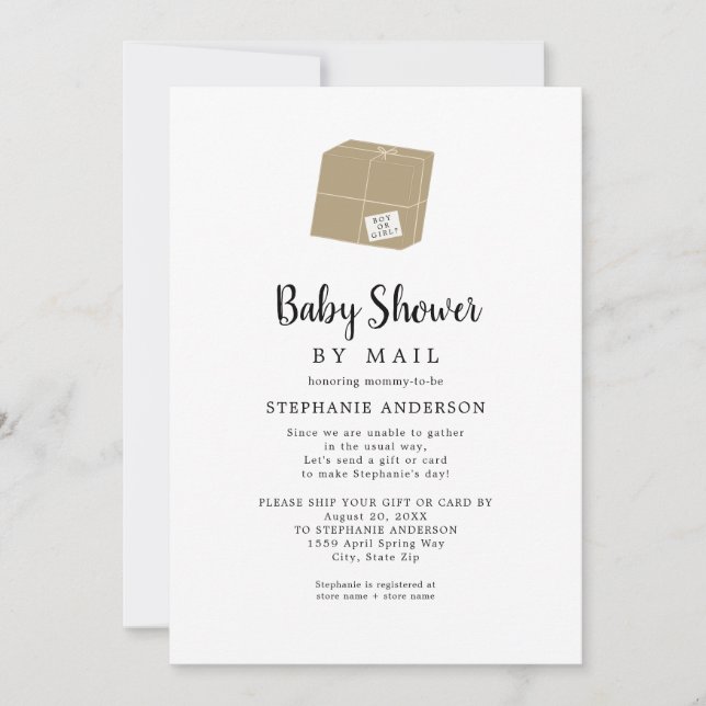 Invitación Baby Shower blanco simple por correo (Anverso)