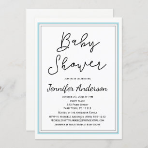 Invitación Baby Shower blanco simple y azul claro