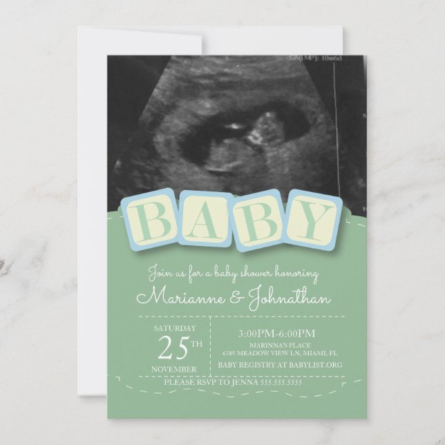 Invitación Baby Shower Bloquea A Un Niño Con Ultrasonido Foto (Anverso)