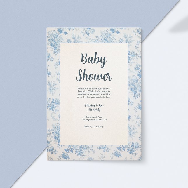 Invitación Baby Shower Blue and Cream Classic Toile (Subido por el creador)
