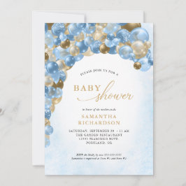 Invitación Baby Shower Blue and Gold Balloon Arch Boy