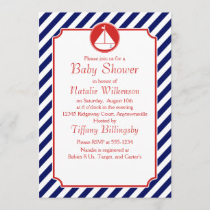 Invitación Baby Shower Blue and Red Sailboat