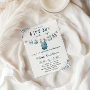 Invitación Baby Shower Blue Baby Boy Clothesline