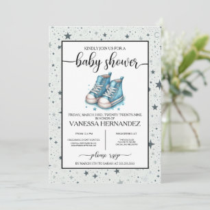Invitación Baby Shower Blue Baby High Tops
