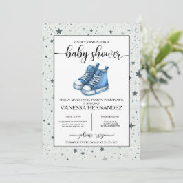 Invitación Baby Shower Blue Baby High Tops