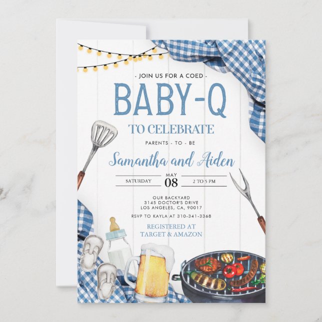Invitación Baby Shower Blue Baby-Q (Anverso)