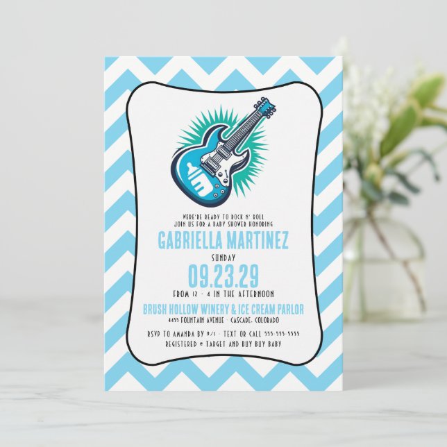 Invitación Baby Shower Blue Baby Rock (Anverso de pie)