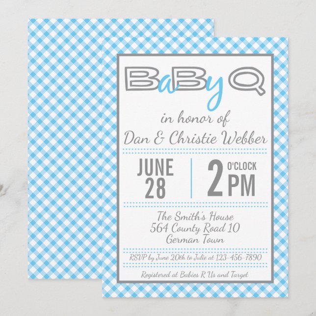 Invitación Baby Shower Blue BabyQ BBQ (Anverso / Reverso)