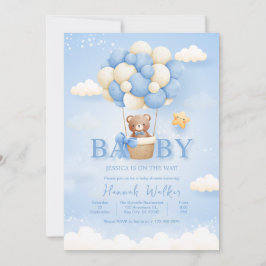 Invitación Baby Shower Blue Balloon Bear