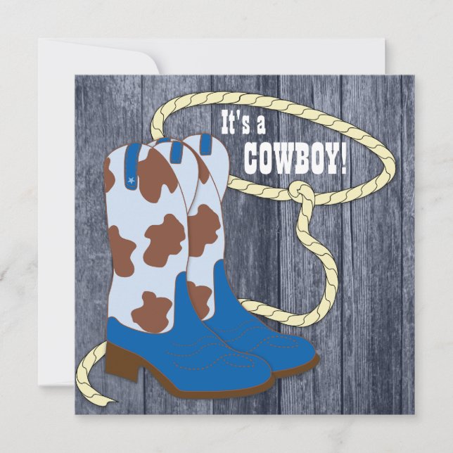 Invitación Baby Shower Blue Barn Wood Cowboy (Anverso)