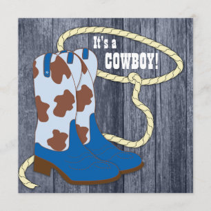 Invitación Baby Shower Blue Barn Wood Cowboy