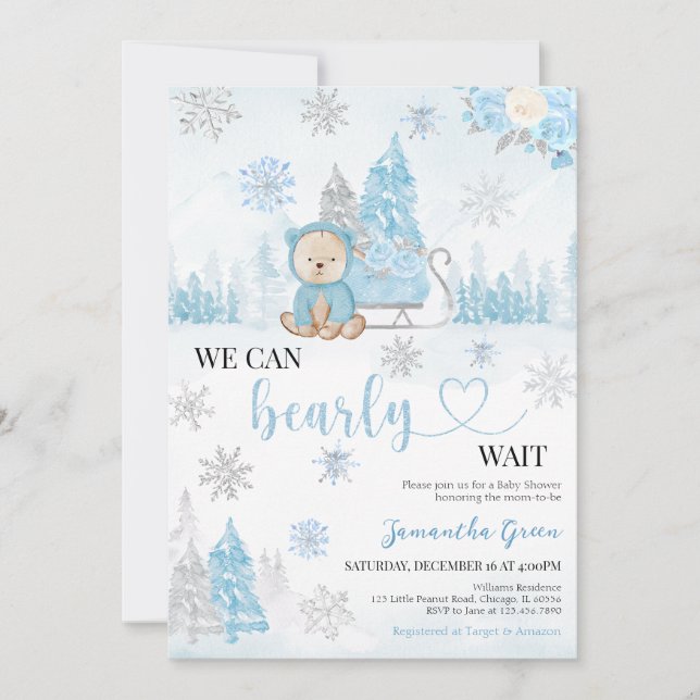 Invitación Baby Shower Blue Bear (Anverso)