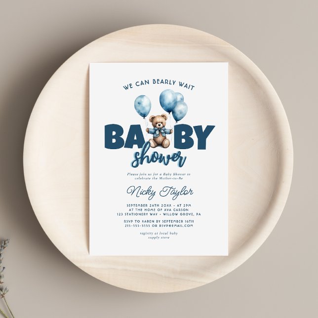 Invitación Baby Shower Blue Bearly Wait (Subido por el creador)