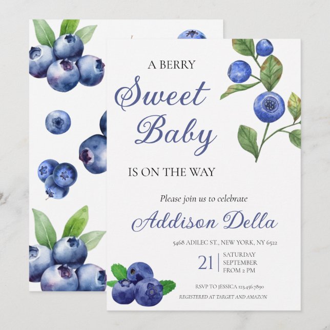 Invitación Baby Shower Blue Berry Sweet (Anverso / Reverso)