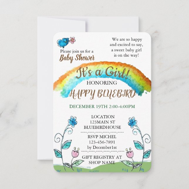 Invitación Baby Shower Blue Bird (Anverso)